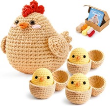 Crochet Kit Beginners 4 Pcs Amigurumi Chicken Family Adults Kids Video DIY Gift