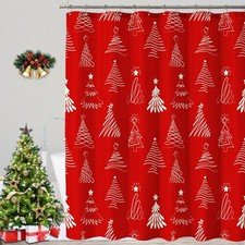 Christmas Shower Curtains for Bathroom, Red Christmas Tree Shower Curtain, Me...