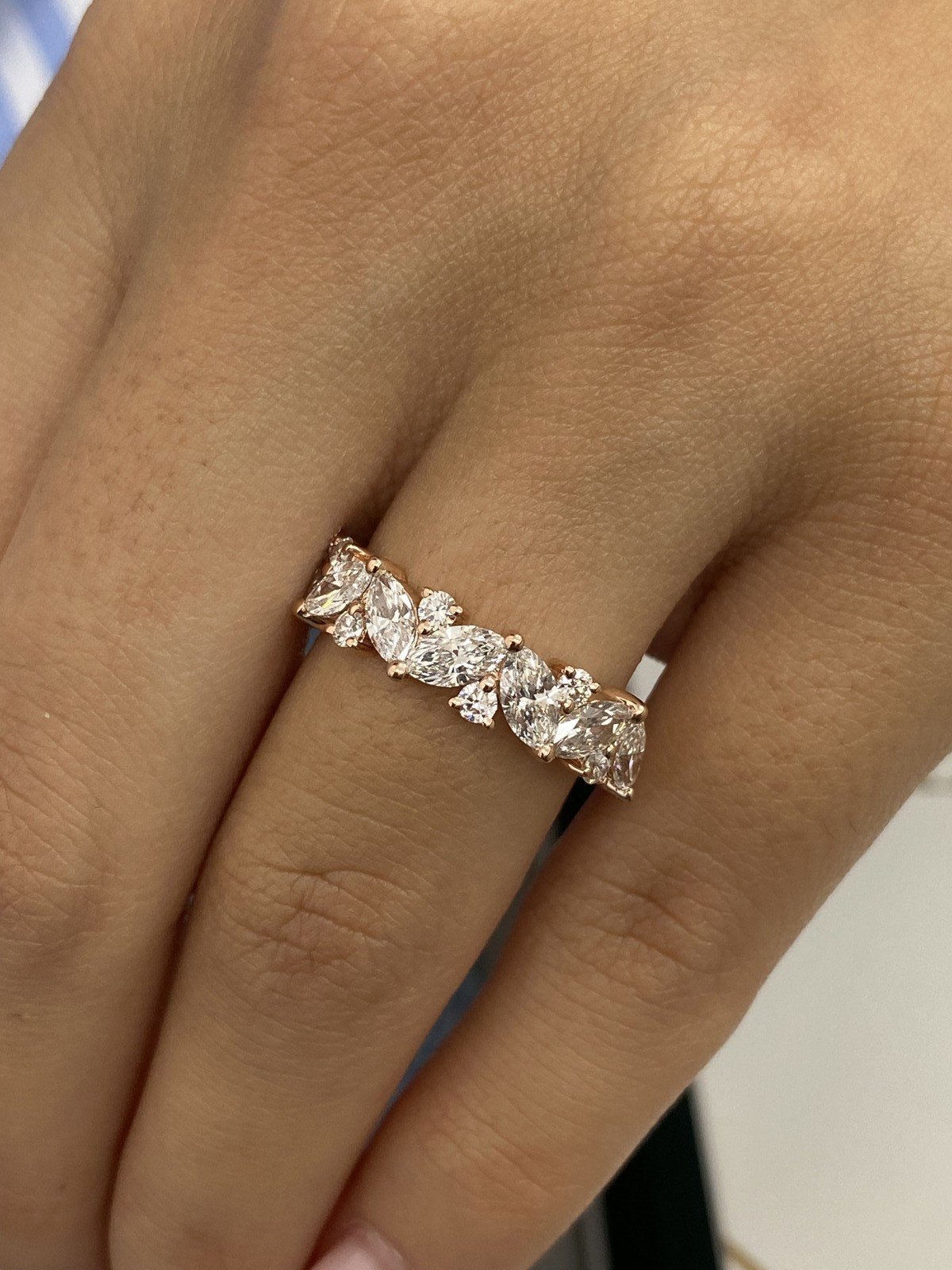 14K Rose Gold Band Ring 1.3ct Marquise & Round Labcreated Diamond F/VS for Her