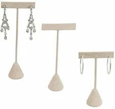 888 Display USA - 3 Beige Faux Suede Earring T Stand Showcase Displays 5.75"