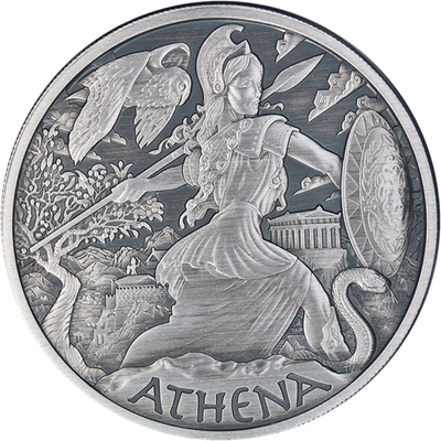 #ad 2022 Tuvalu 1 Ounce Silver $1 Gods of Olympus Athena Antiqued OGP COA STOCK $133.00