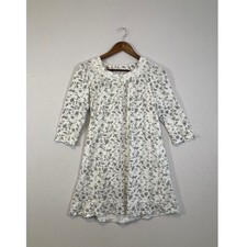 Aria Womens Floral Nightgown White Gray Lace Trim Button Front Sleepwear Size S