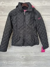 New NWT Black Weatherproof Quilted Removable Hood Jacket - Girls M 10/12