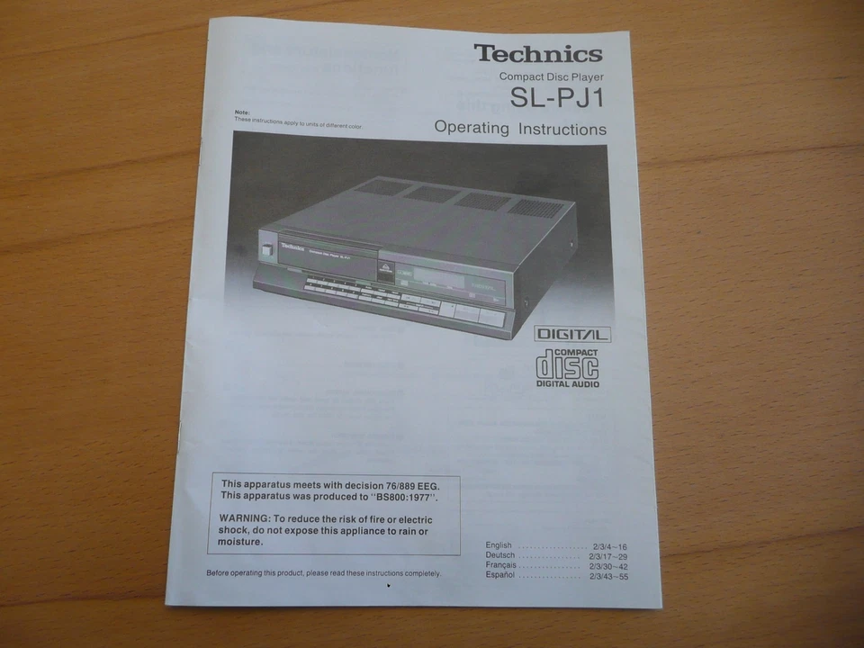 Technics SL-PJ1 Compact Disc Player - Original Bedienungsanleitung -