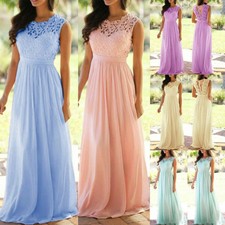 Womens Chiffon Lace Formal Party Gown Prom Bridesmaid Wedding Fashion Long Dress