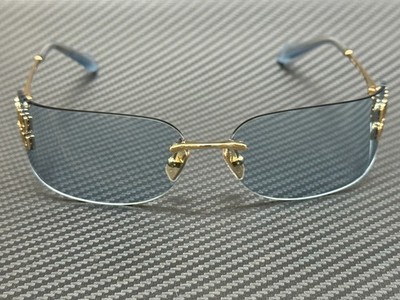 Miu Miu Women Sunglasses Gold Blue Rectangle Rimless MUA51S ZVN10P NEW AUTHENTIC MIU MIU MU A51S ZVN10P Gold Blue Women main image 4