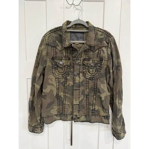 RARE True Religion Jimmy Super T Olive Green Camo Jacket Large - product listing photo