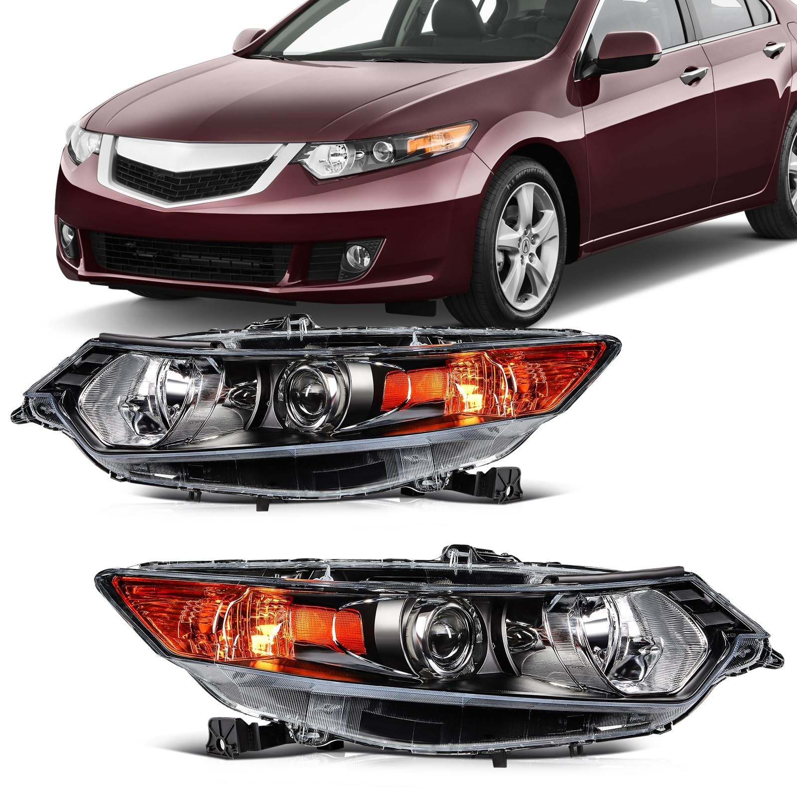 Pair Headlights for Acura TSX 2009-2014 Black Housing Clear Lens 33101TL0A02