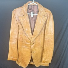 Vintage 1970s Men  s Premium Tan Soft Leather Blazer Jacket 42R Camel Brown