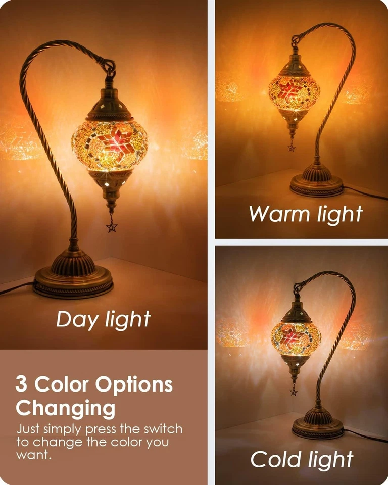 Elegante Lámpara Turca Mosaico Vidrio con Base de Bronce - Control Remoto Cambio de Color Foto 4 de 4