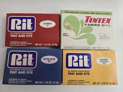 NEW Vtg Rit Fabric Dye Lot Royal Blue Scarlet Golden Yellow Tintex Mint Green