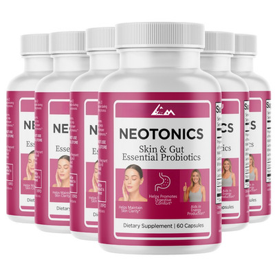 Neotonics Skin & Gut Formula, Probiotic for Digestive & Skin Support - 6 Bottles