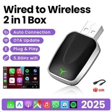 2-in-1 Wired to Wireless CarPlay Adapter / Android Auto Adapter Plug & Play