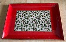 Vintage Otagiri Japan Lacquerware Holly Christmas Trinket Tray
