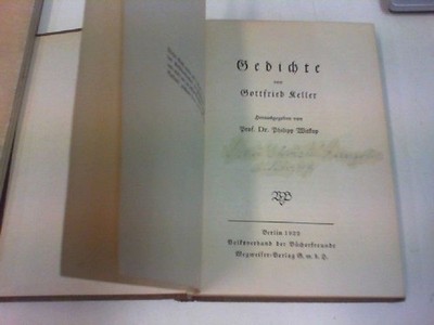 '' GEDICHTE VON GOTTFRIED KELLER'' Witrop, Prof. Dr. Phillip: