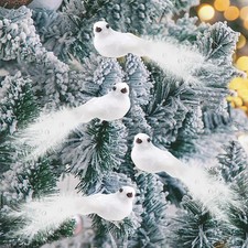 12 Pcs Artificial Christmas Dove Birds with Clip, White Feather Xmas Tree Orn...