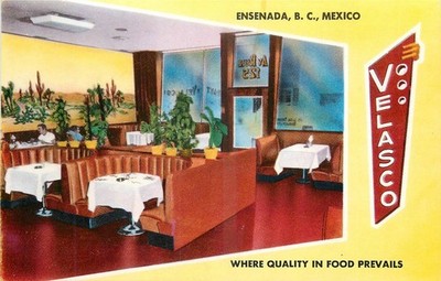 1950s Ensenada Mexico Velasco's Cafe interior occupation Hall Postcard 26-2561