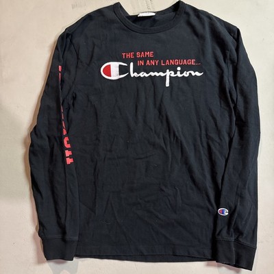 Champion Shirt Mens Large Black Logo The Same In Any Language Reverse Weave