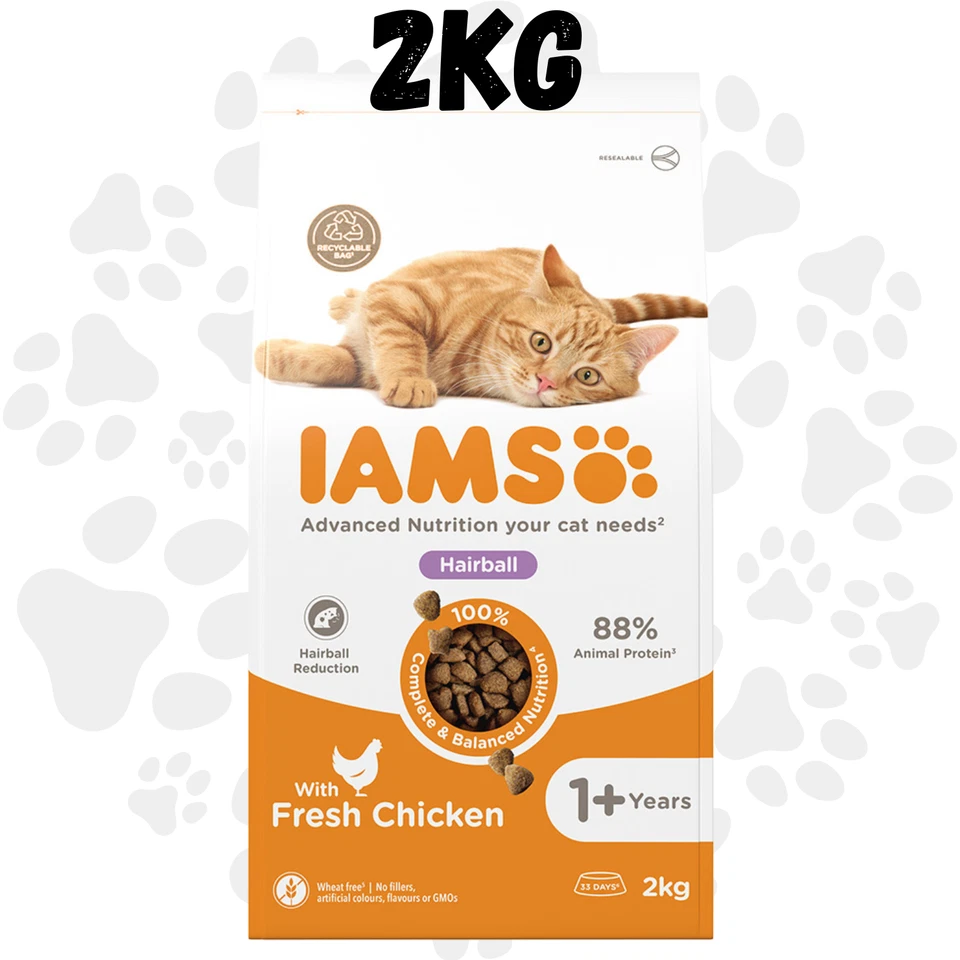 IAMS Hairball Control Adult Dry Cat Food Chicken 2kg - Reduces Hairballs