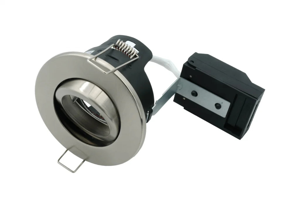 Downlight Silver GU10 Tilt IP20 87mm Brushed Nickel Loop In/Out Open Back