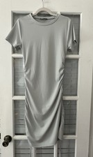 Shein Women’s M Light Gray Short Sleeve Crew Neck Ruched Bodycon Dress