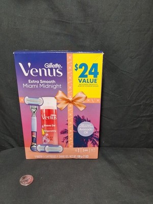 Gillette Venus Miami Midnight Pack: Razor, 3 Cartridges, Shave Gel NEW
