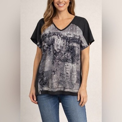 Cecil German Brand We All Have Stories To Tell Graphic Tee Sparkle - Size XL