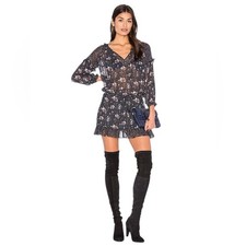 ULLA JOHNSON Silk Dakota Dress Mini Sheer Ruffle Trim in Midnight Womens Size 8