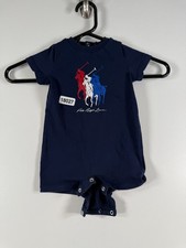 Polo Ralph Lauren Baby Boys Big Pony Romper One Piece Shortall Blue Sz 3M 8.5x15
