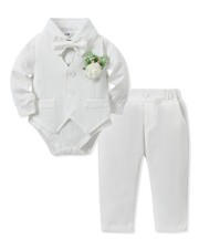 Baby Boy Baptism Outfit Baby Boy Suits Collared Dress Shirt Vest Tie Corsage ...
