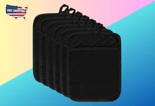 Black Cotton Pot Holder Set - 6Pcs Heat Resistant Kitchen Potholders 7x9