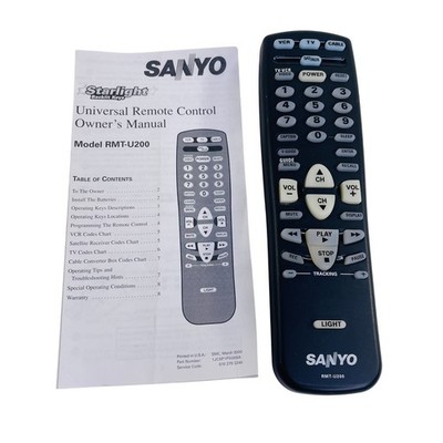 Sanyo RMT-U200 Universal Remote Control Starlight Backlit Keys with Manual Mens