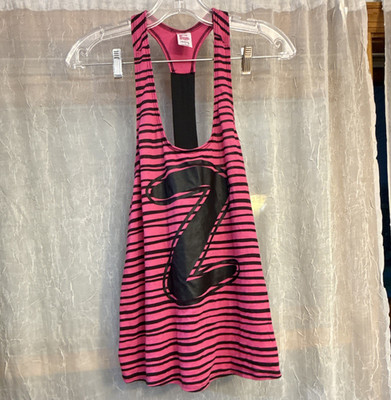 Zumba Wear Z Graphic Tank Women s L Pink/Black Scoop Neck Racerback Striped