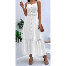 NWOT Shein Vcay White Floral Eyelet Lace Detail Trim MIDI Dress Women's Sz Small