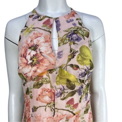 Karen Millen London Peach & Light Pink Floral Silk Tea Dress