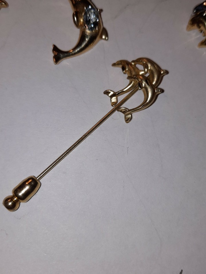 Dolphin jewelry lot 14K 10k Gold Aquamarine necklace charm earrings pin