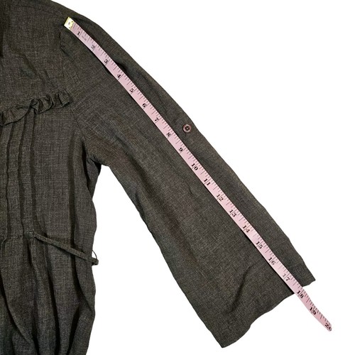Have&Have Lightweight Semi Sheer 3/4 Sleeve Button Up Blouse, Dark Grey, Medium - Picture 10 of 11