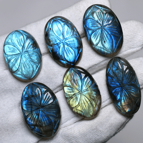 Lote 6 Piezas Piedras Preciosas Cabujón Talladas a Mano Labradorita Natural Alta Calidad 28-31mm - Imagen 8 de 10