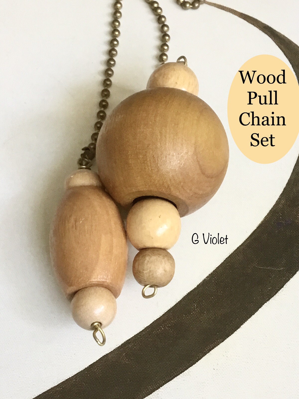 Ceiling Fan Pull Chain Extension with Ornamental Wood Set for Lamp or Light Switch-image