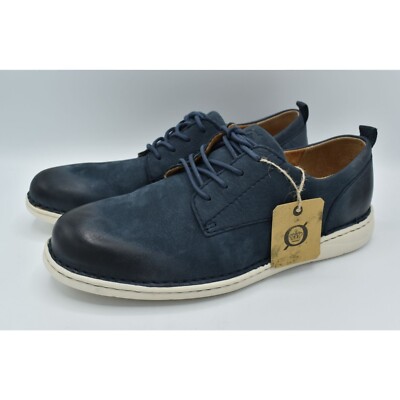 Born Mens Size 10 Todd Navy Blue Nubuck Plain Toe Derby Casual Shoes