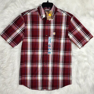 Carhartt Plaid Shirt Mens Adult Small Red Essential Button Up Top