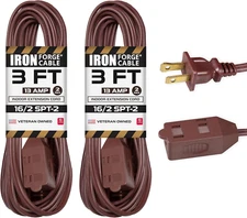 2 Pack 3 Ft Brown Extension Cord with 3 Outlets - 16/2 SJTW 2 Prong Indoor Exten