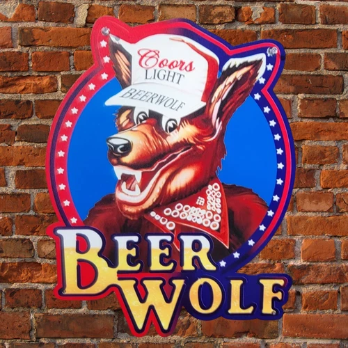 Vintage Stl Coors Light Beer Wolf Metal Sign Mancave Wall Decor Coor Beer Sign