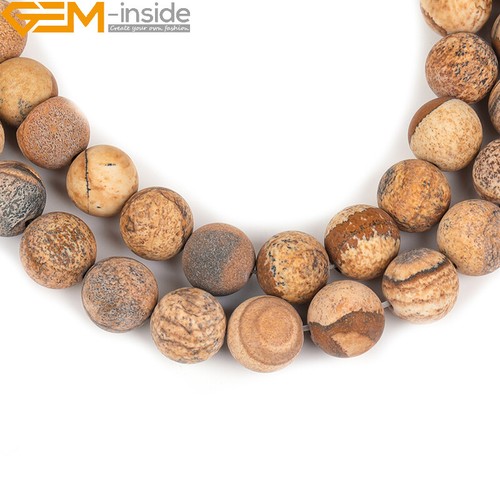 Matte Yellow Picture Jasper Gemstone Loose Beads Women Jewelry Making 15" Gift - Picture 46 of 51
