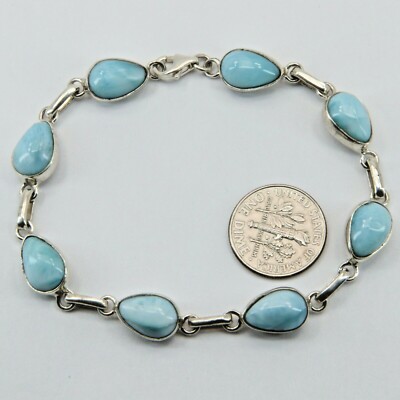 larimarbrace.ymさん12-28-2 Artisan Crafted 4.75ctw Larimar Sterling Silver Bracelet 7.25
