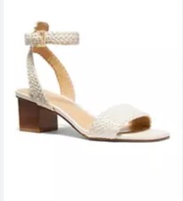 Michael Kors Petra Ivory Weaved Block Logo Heels Sandals Retail 135 Size 7