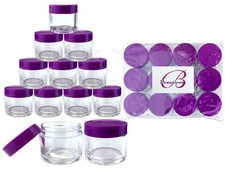 12 Pieces 30 Gram/30ml Plastic Clear Sample Jar Containers with Purple Flat Lids