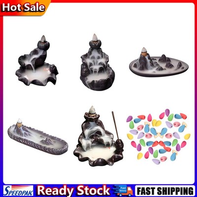 Incense Burner Ceramic Incense Cone Tower Backflow Stream Back Down Holders Deu