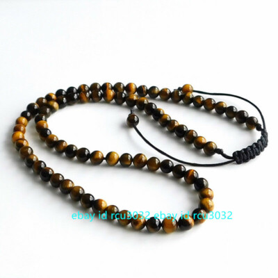 Natural 6/8/10mm Lava Stone/Tigers Eye/Onyx Yoga Round Gems Beaded Necklace 20''