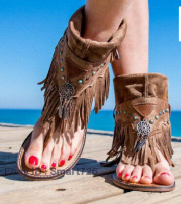 Women Summer Bohemia Tassel Flat Clip Toe holiday Beach Sandals Shoes Retro HOT
